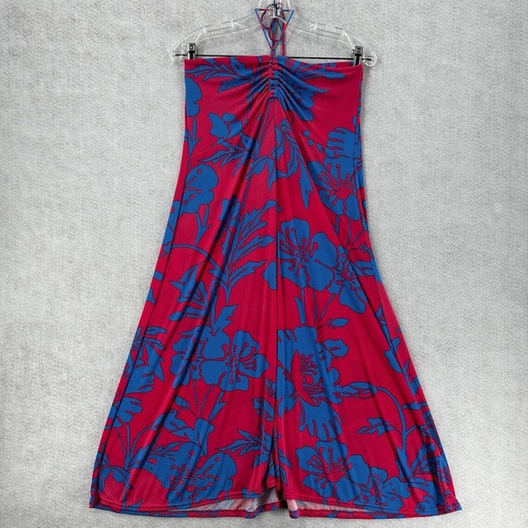 Free People Dresses & Skirts - Free People Halter‎ Dress Womens SMALL Pink Blue Hawaiian Tropical Beach Midi